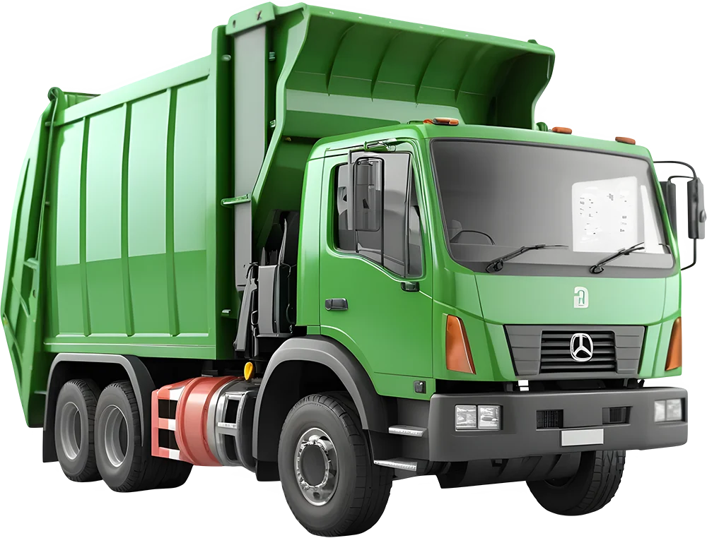 Green Mercedes-Benz junk removal truck designed for efficient commercial junk removal services and residential junk removal services. The vehicle is used for waste disposal, transforming public spaces with eco-friendly solutions